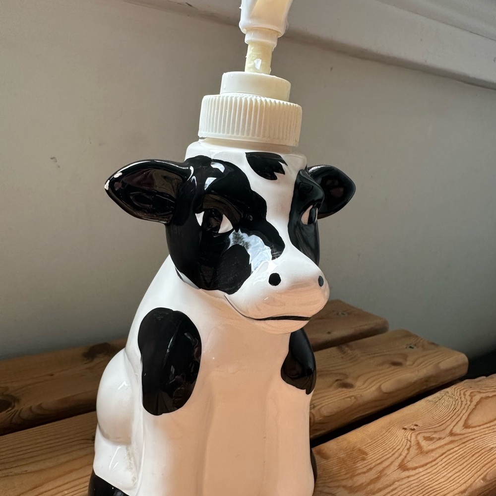 Ceramic Black & White Cow soap/lotion Dispenser